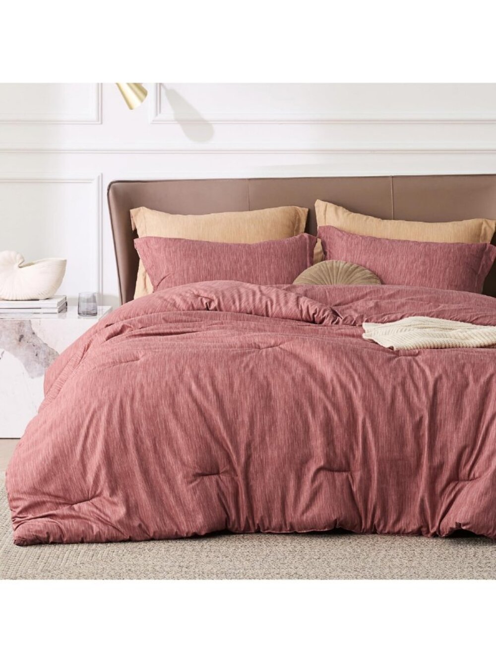Cozy Pink Clay King Size Comforter Set - Soft Cationic Dyed 3-Piece Bedding Set